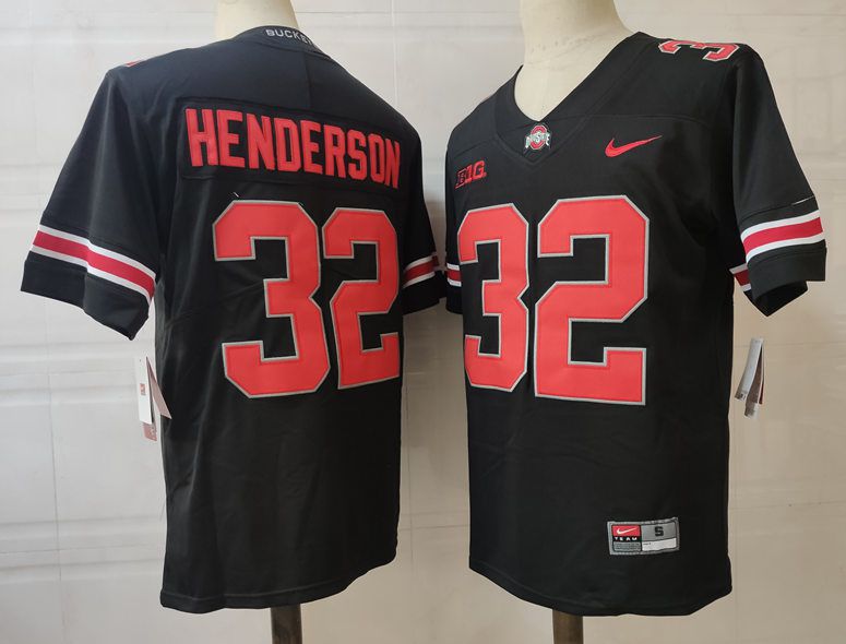 Men Ohio State Buckeyes 32 Henderson Black Nike 2025 NCAA Jersey